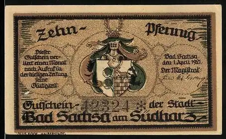 Notgeld Bad Sachsa am Südharz 1921, Stadtwappen