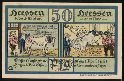 Notgeld Heessen an der Aue 1921, 50 Pfennig, Voigt`s Kur- und Badehaus bei Nacht