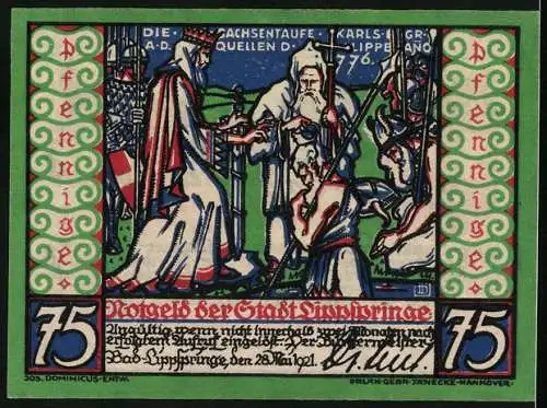 Notgeld Bad Lippspringe 1921, 75 Pfennig, Teilansicht 1665, Wappen