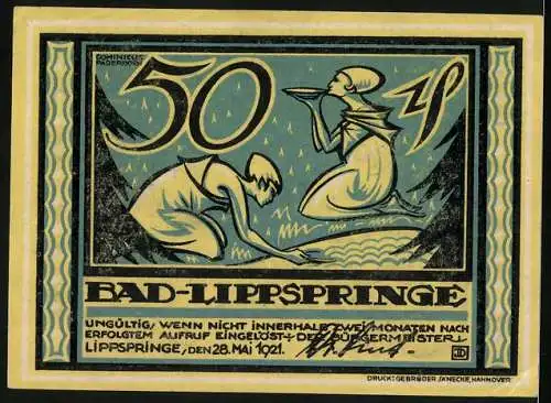 Notgeld Lippspringe 1921, 50 Pfennig, Frauen trinken am Bach