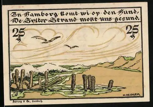 Notgeld Vogelkoje auf Sylt 1921, 25 Pfennig, Bamberg, Sylter Strand