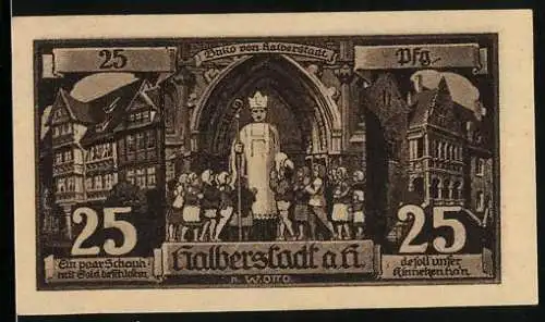 Notgeld Halberstadt 1921, 25 Pfennig, Buko von Halberstadt, Gebäudeansichten