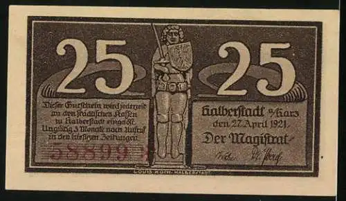 Notgeld Halberstadt 1921, 25 Pfennig, Buko von Halberstadt, Gebäudeansichten