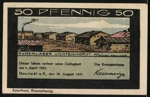 Notgeld Neustadt a. R. 1921, 50 Pfennig, Fachwerkhaus in Lichtenhorst