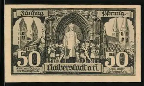 Notgeld Halberstadt 1921, 50 Pfennig, Buko von Halberstadt, Gebäudeansichten