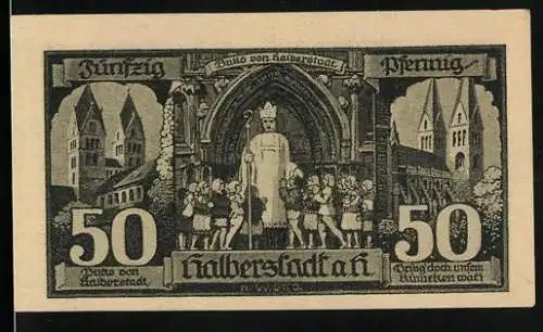 Notgeld Halberstadt 1921, 50 Pfennig, Buko von Halberstadt, Gebäudeansichten