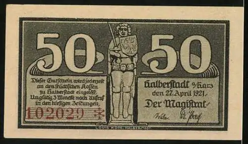 Notgeld Halberstadt 1921, 50 Pfennig, Buko von Halberstadt, Gebäudeansichten