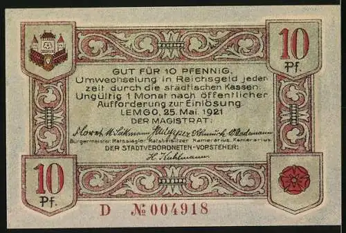 Notgeld Lemgo 1921, 10 Pfennig, Schmiede bei der Arbeit
