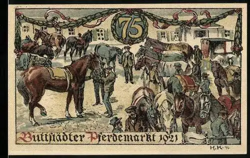 Notgeld Buttstädt, 75 Pfennig, Pferdemarkt, Wappen