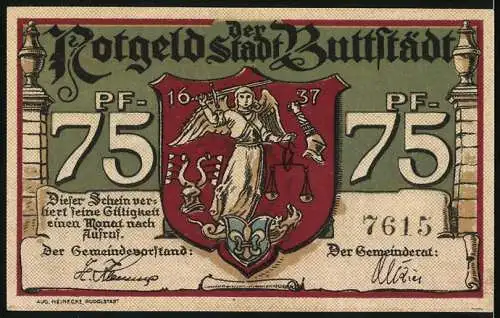 Notgeld Buttstädt, 75 Pfennig, Pferdemarkt, Wappen