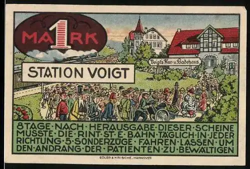 Notgeld Hessen /Bad Eilsen 1921, 1 Mark, Voigt`s Kur- u. Badehaus, Sonnenaufgang