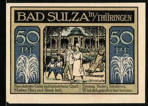 Notgeld Bad Sulza 1921, 50 Pfennig, Inhalatorium, Spaziergang an der Trinkhalle