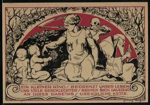 Notgeld Weimar 1921, 50 Pfennig, Lebenszyklus mit Babies und Tod