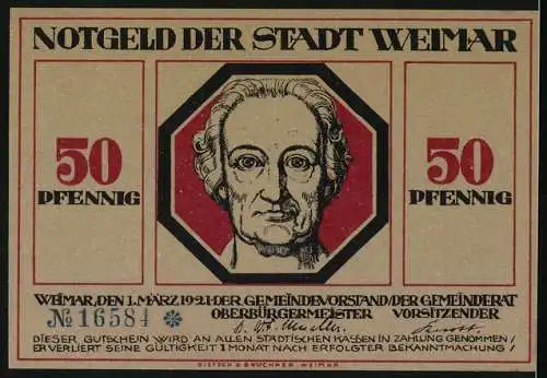 Notgeld Weimar 1921, 50 Pfennig, Lebenszyklus mit Babies und Tod