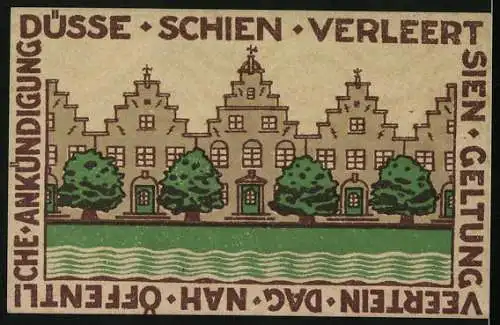Notgeld Friedrichstadt 1921, 25 Pfennig, Holzhaus Alte Münze, Ortspartie am Wasser