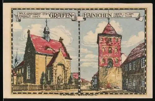 Notgeld Gräfenhainichen 1921, 25 Pfennig, Paul Gergardt-Stift, Ober-Turm