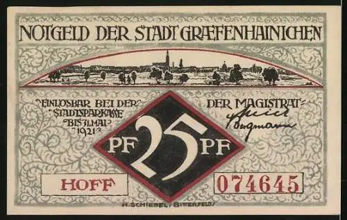 Notgeld Gräfenhainichen 1921, 25 Pfennig, Paul Gergardt-Stift, Ober-Turm