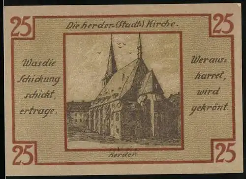Notgeld Weimar 1921, 25 Pfennig, Stadtkirche Herder, Goethe