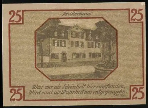 Notgeld Weimar 1921, 25 Pfennig, Schillerhaus, Goethe