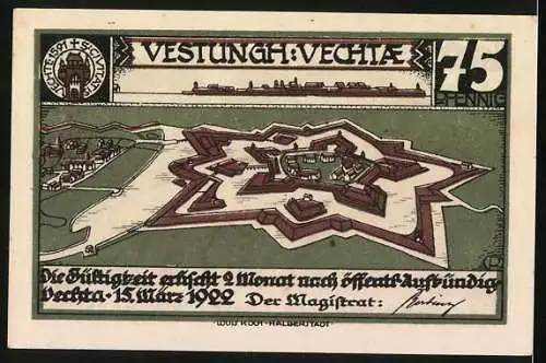 Notgeld Vechta 1922, 75 Pfennig, Kettenhund, Festung
