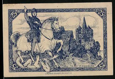 Notgeld Limburg 1918, 25 Pfennig, Ritter bekämpft Monster