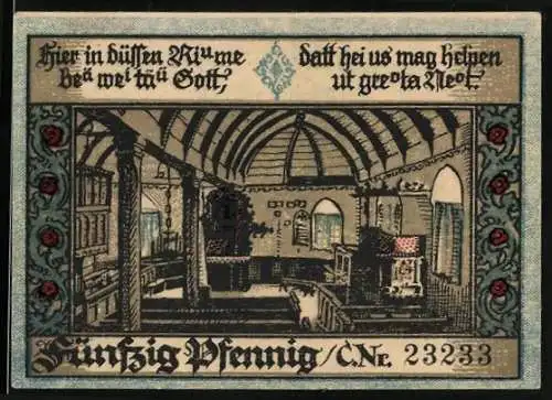 Notgeld Eisbergen 1921, 50 Pfennig, Innenansicht der Kirche