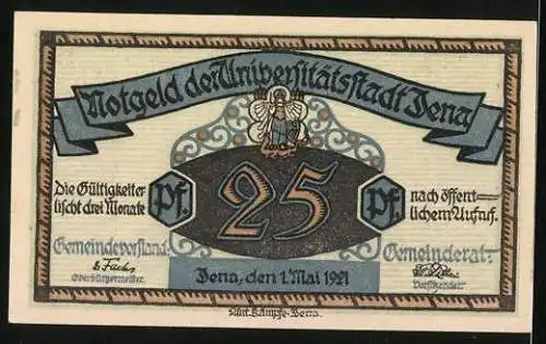 Notgeld Jena 1921, 25 Pfennig, Jenaer am Hanfried-Denkmal