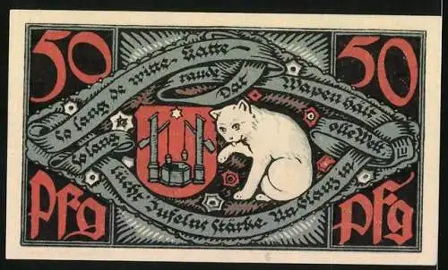 Notgeld Bad Salzuflen 1921, 50 Pfennig, Eduard Hoffmann, weisse Katze