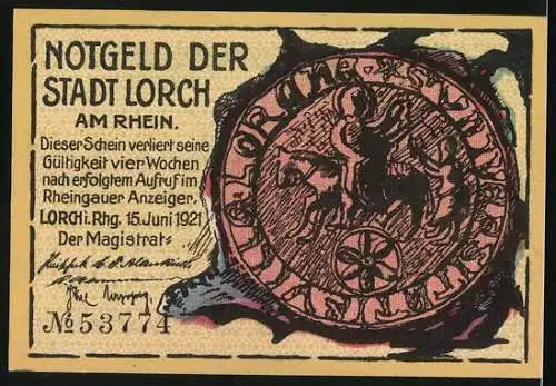 Notgeld Lorch 1921, 25 Pfennig, Starker Mann schiebt den Berg