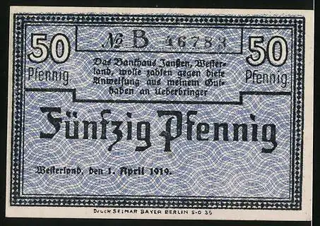 Notgeld Westerland 1919, 50 Pfennig, Rathaus