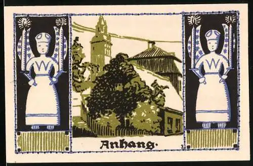 Notgeld Schneeberg 1921, 50 Pfennig, Wohnhaus und Kirche, Engel