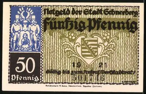 Notgeld Schneeberg 1921, 50 Pfennig, Rosental, Ritter