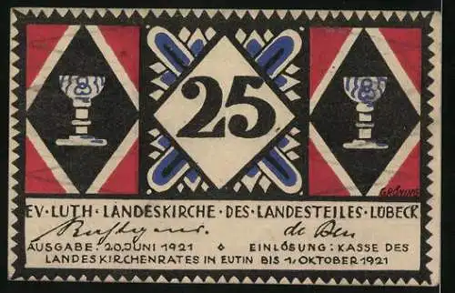 Notgeld Lübeck 1921, 25 Pfennig, Münzen für den Kaiser