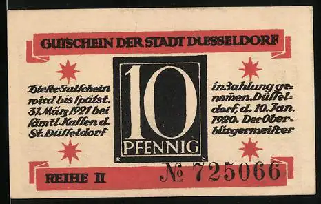 Notgeld Düsseldorf 1920, 10 Pfennig, Löwe mit Anker
