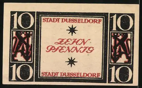 Notgeld Düsseldorf 1920, 10 Pfennig, Löwe mit Anker