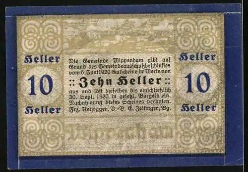 Notgeld Wippenham 1920, 10 Heller, Bauer auf dem Feld