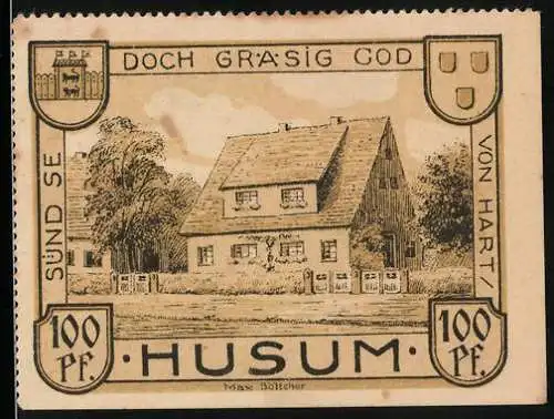 Notgeld Husum 1921, 100 Pfennig, Wohnhaus, Rathaus