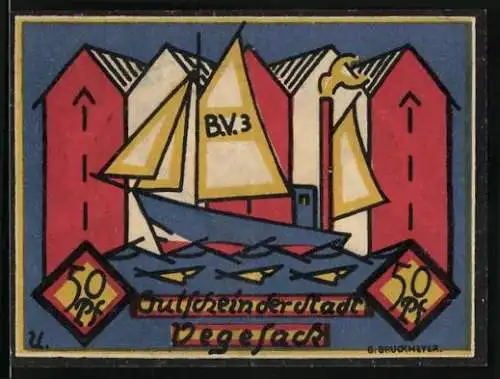 Notgeld Vegesack 1921, 50 Pfennig, Segelschiff BV3