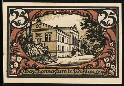 Notgeld Wohlau 1921, 25 Pfennig, Wappen, Gymnasium