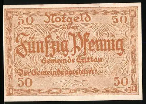 Notgeld Trittau, 50 Pfennig, Strassenpartie, Wappen, Ornamente