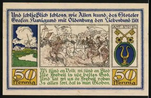 Notgeld Stotel 1921, 50 Pfennig, Graf Kunigund, Ortspartie, Kirche