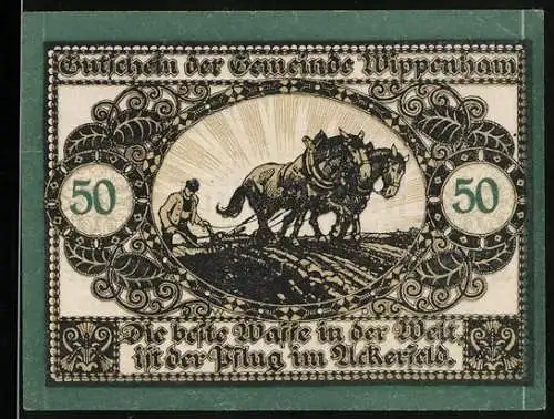 Notgeld Wippenham 1920, 50 Heller, Bauer mit Pflug