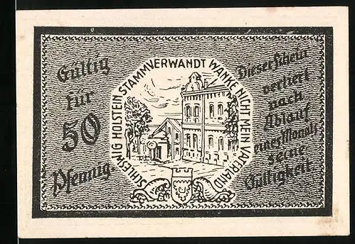 Notgeld Trittau, 50 Pfennig, Strassenpartie, Wappen