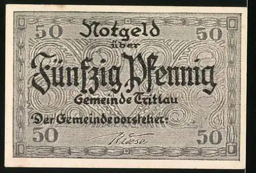Notgeld Trittau, 50 Pfennig, Strassenpartie, Wappen