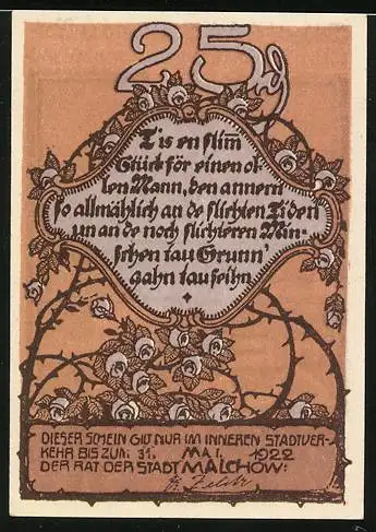Notgeld Malchow 1922, 25 Pfennig, Ortsansicht