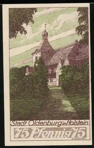 Notgeld Oldenburg /Holstein 1922, 75 Pfennig, Wappen, Turm-Gebäude