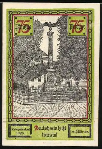 Notgeld Soldin 1921, 75 Pfennig, Pulverturm, Figuren, Kriegerdenkmal