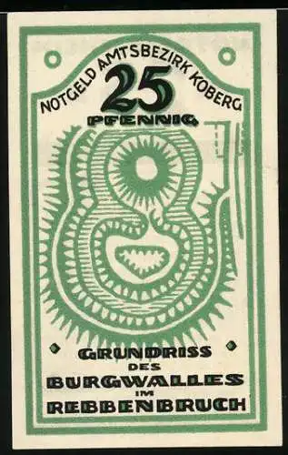 Notgeld Koberg, 25 Pfennig, Rebbenbruch-Burgwall-Grundriss