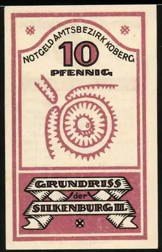 Notgeld Koberg, 10 Pfennig, Silkenburg-Grundriss