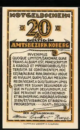 Notgeld Koberg, 20 Pfennig, Limes Saxonia